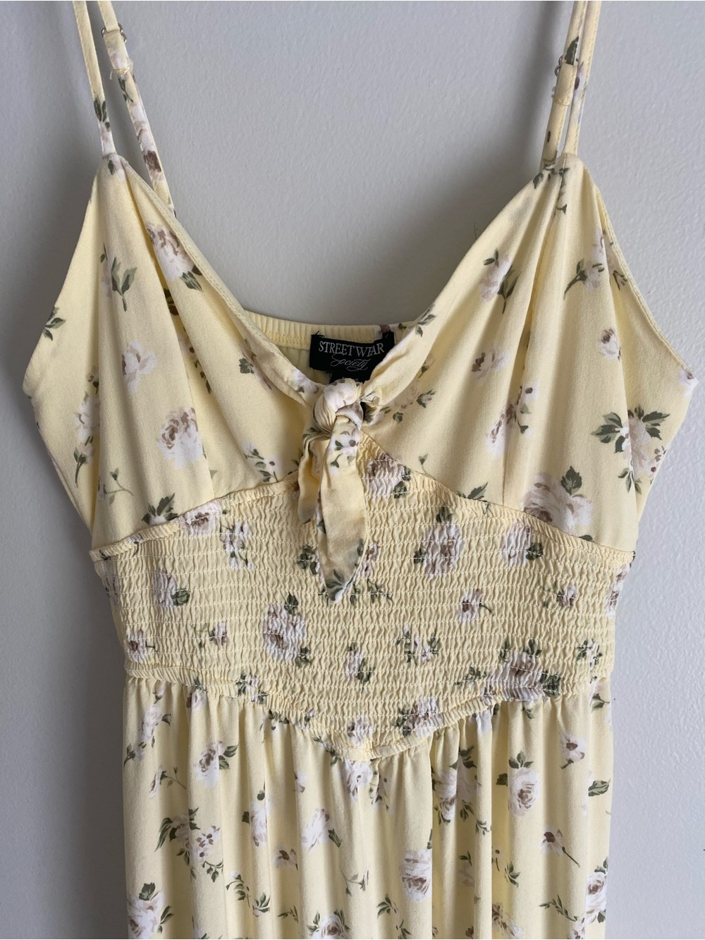 Butter Yellow Floral Tie-Front Maxi Dress Drop Waist